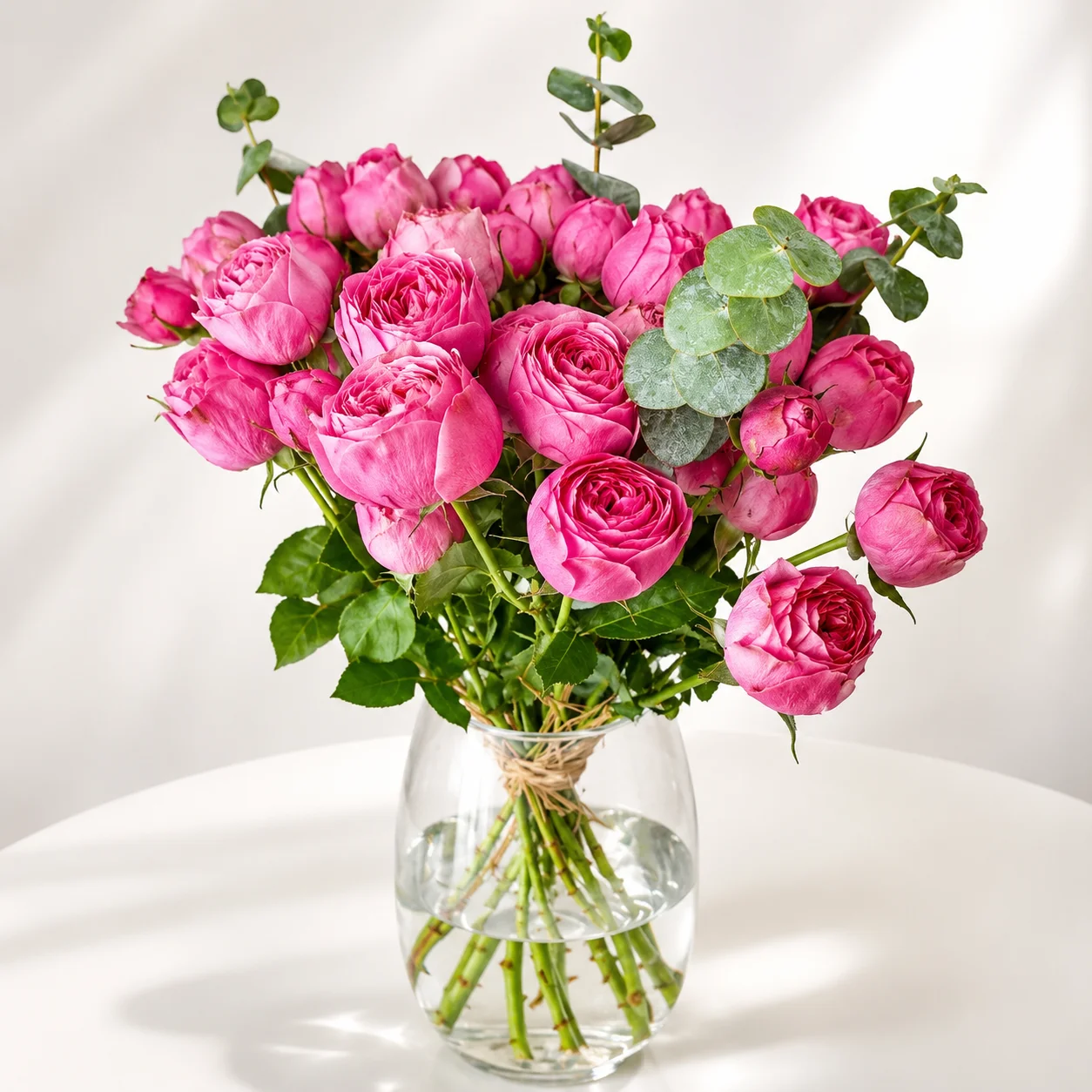 9 Premium Pink Peonies roses in Glass Vase-2